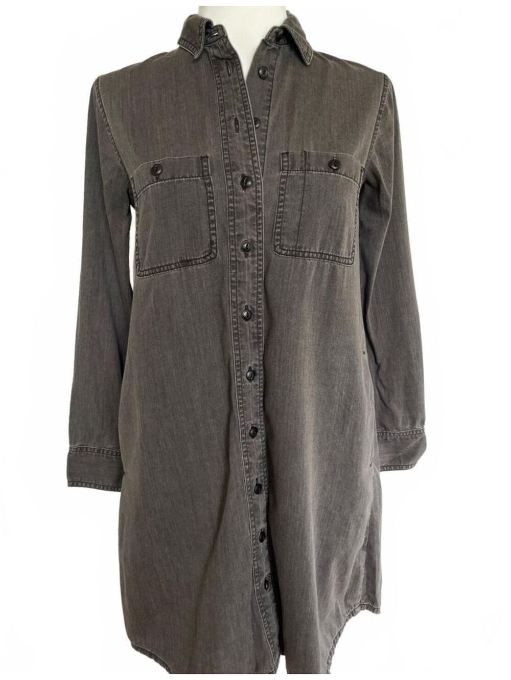 Madewell XXS Washed Black Oversized Denim Shirt Dress Utility 90s Grunge Alt